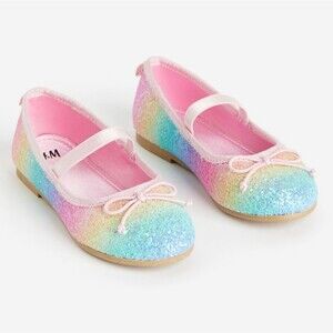 H&M Little Girls Rainbow Glitter Mary Jane Flats Shoes Size 1 NEW with Tags